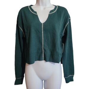 BP NEW cropped green moss henley split neck top S